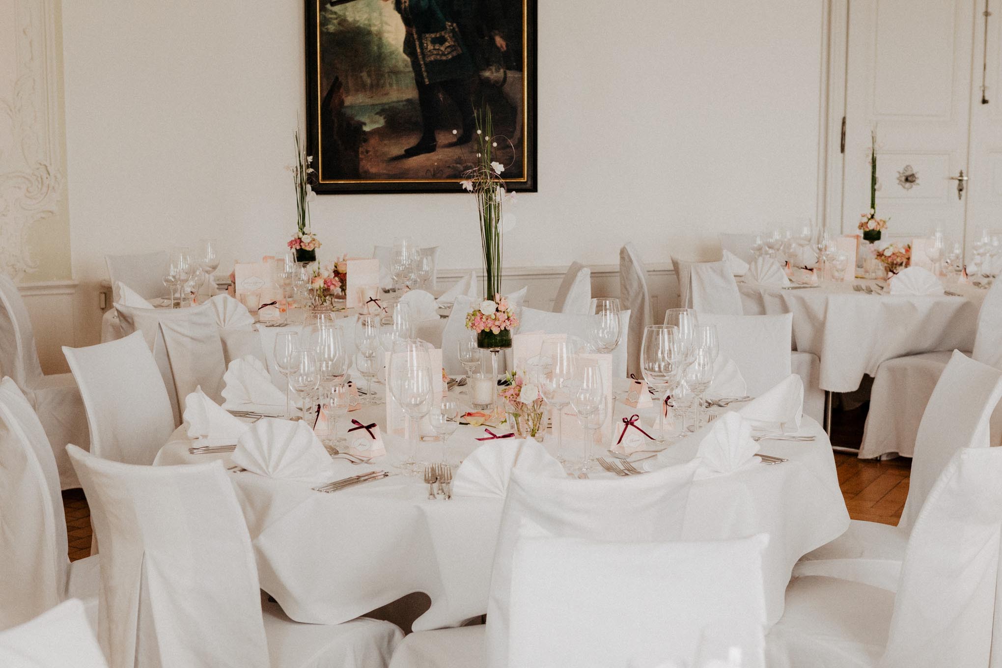 Tischdekoration zur Hochzeit auf Schloss Engers