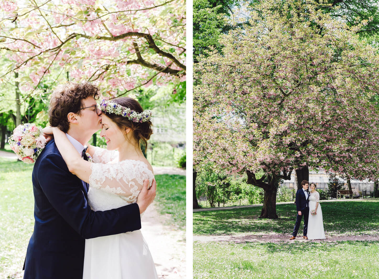 Brautpaarfotos unter dem Kirschbaum